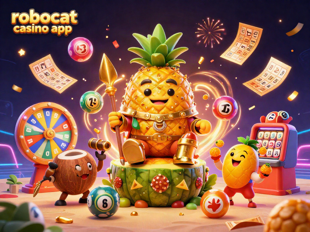 Engage with the robocat casino app in a vibrant casino scene featuring dynamic characters and game elements.