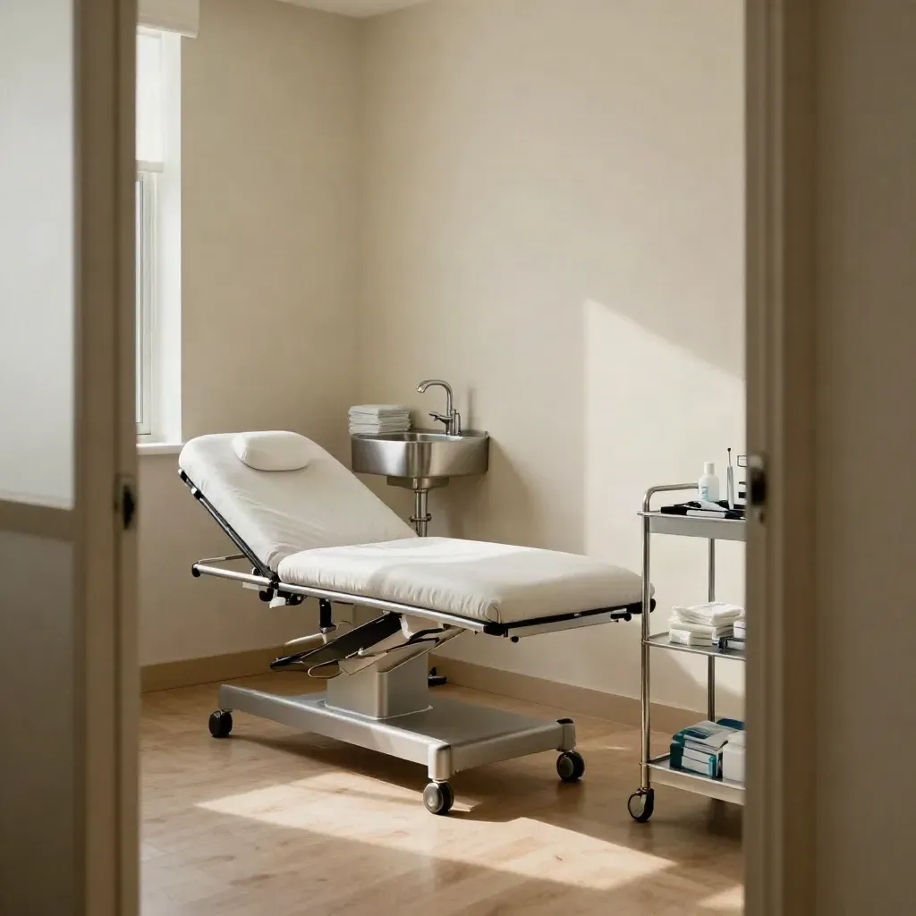 Sala de consulta primaria impecable, lista para una visita médica el mismo día.
